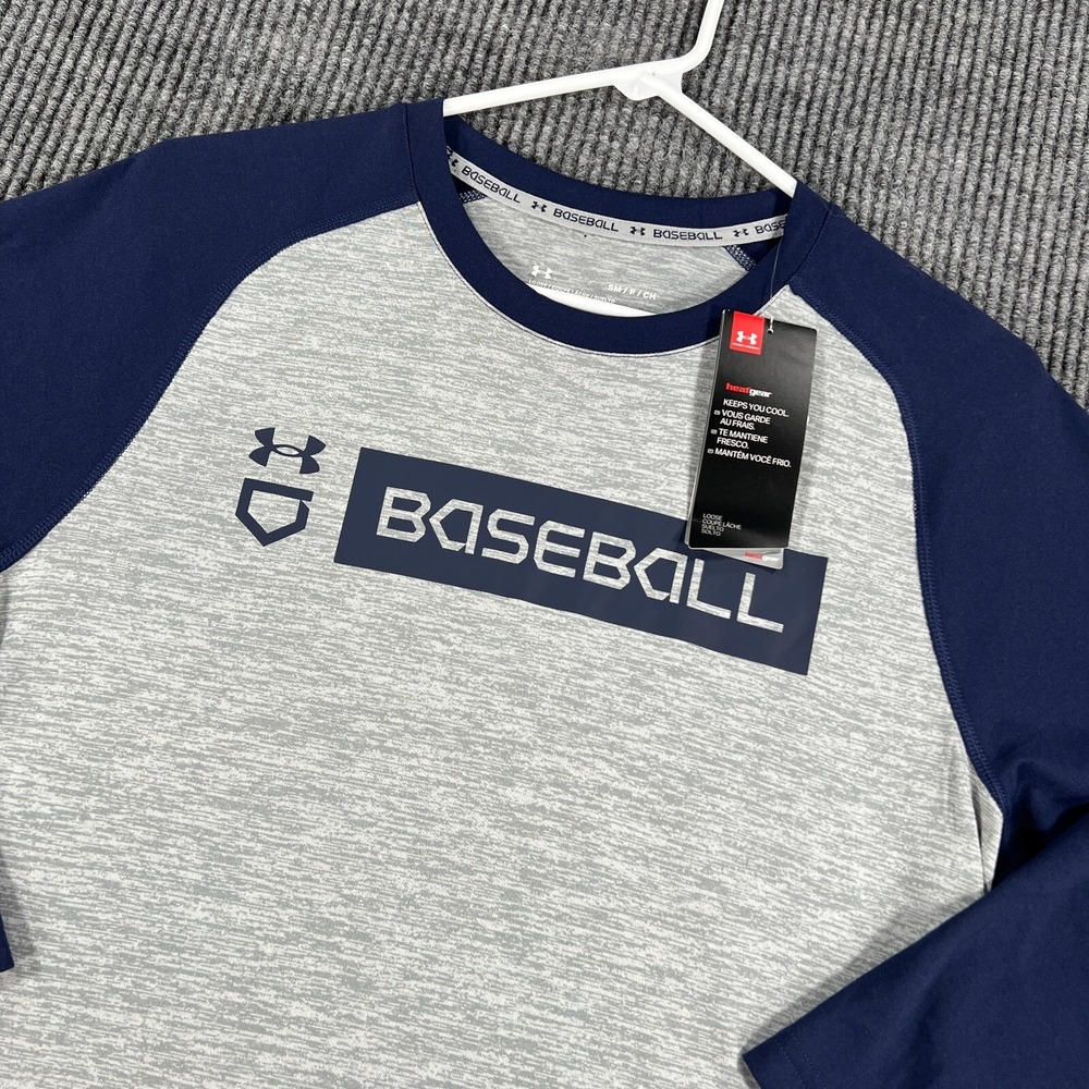 Under Armour Baseball Shirt‎ Mens Small Gray 3/4 Sleeve Heat Gear Loose Fit New